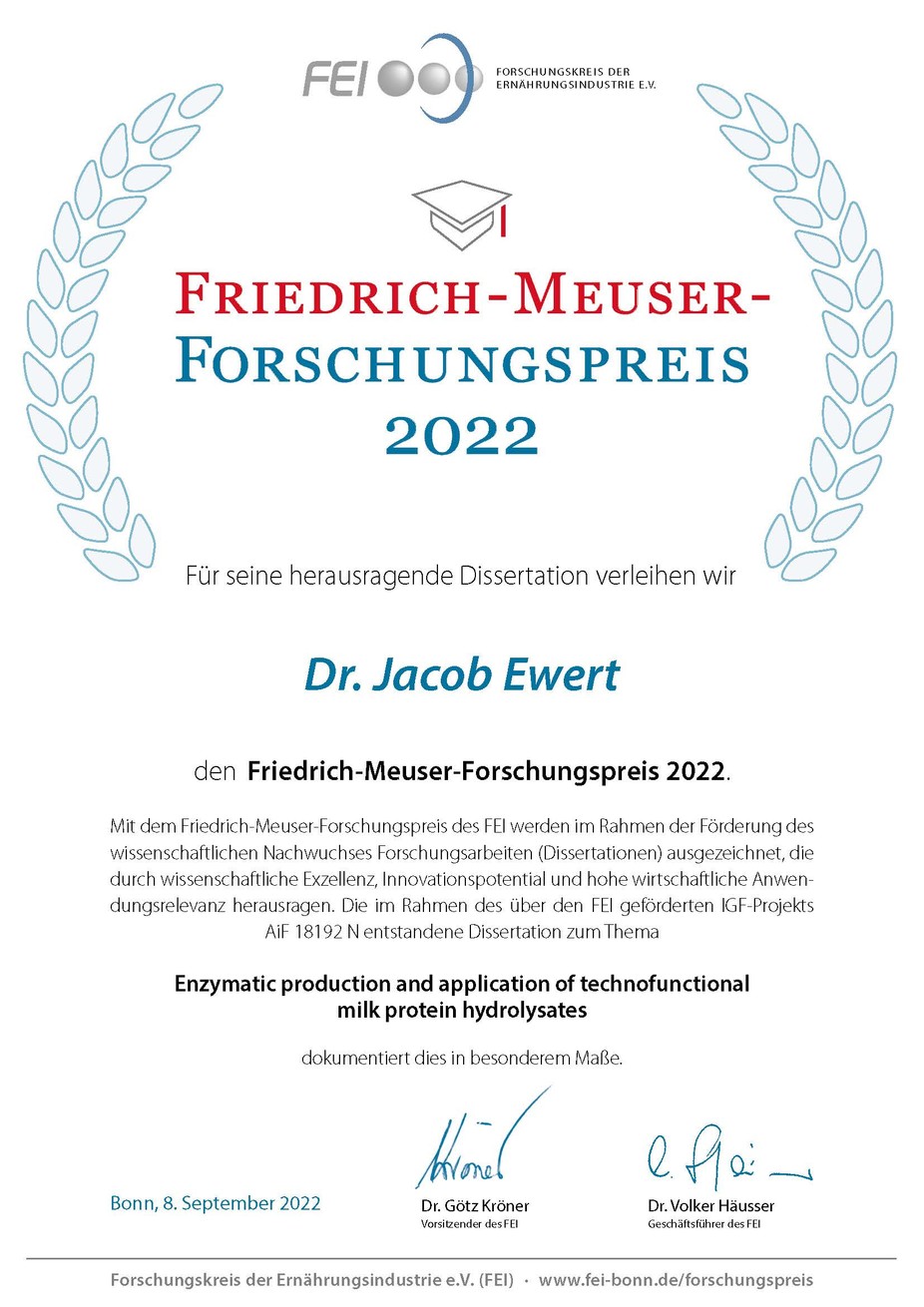 Urkunde Friedrich-Meuser-Forschungspreis 2022 von Dr. Jacob Ewert